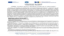 COMUNICAT DE PRESĂ  FINALIZARE PROIECT - „PNRR: Fonduri pentru România modernă și reformată!”